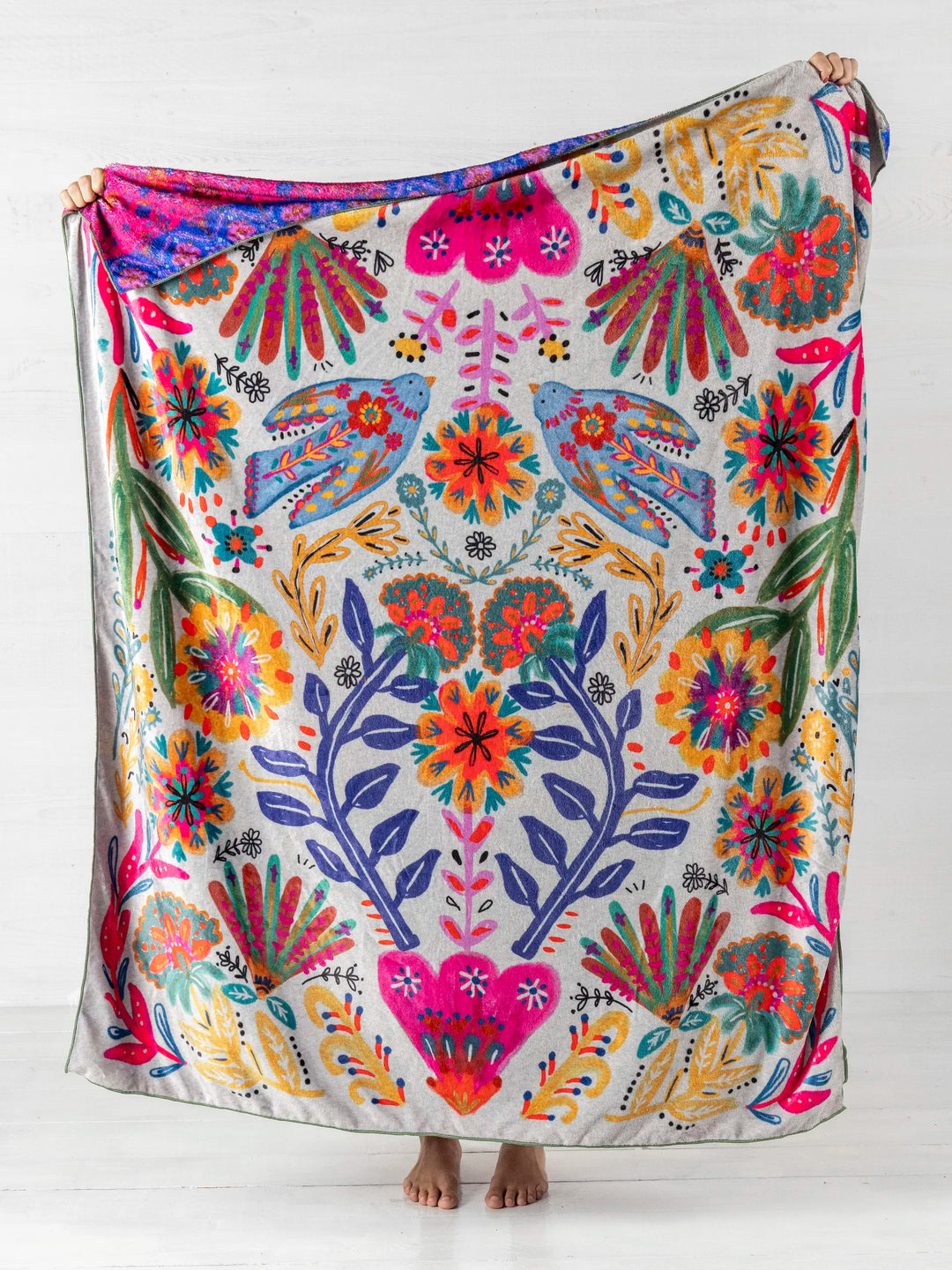 Taupe Birds Reversible Throw Blanket