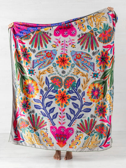 Taupe Birds Reversible Throw Blanket
