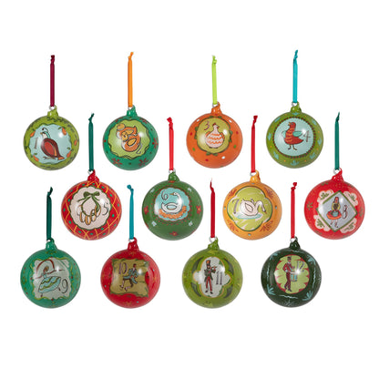 Promo 12 Days of Christmas Glass Ball Ornament Set