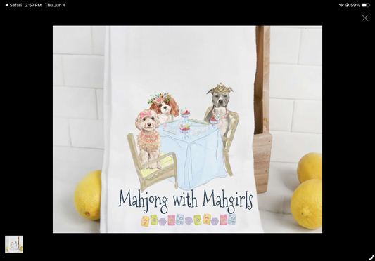 Mahjong with Mahgirls Dog Tea Towel