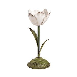 Medium Metal Flower Candlestick - White