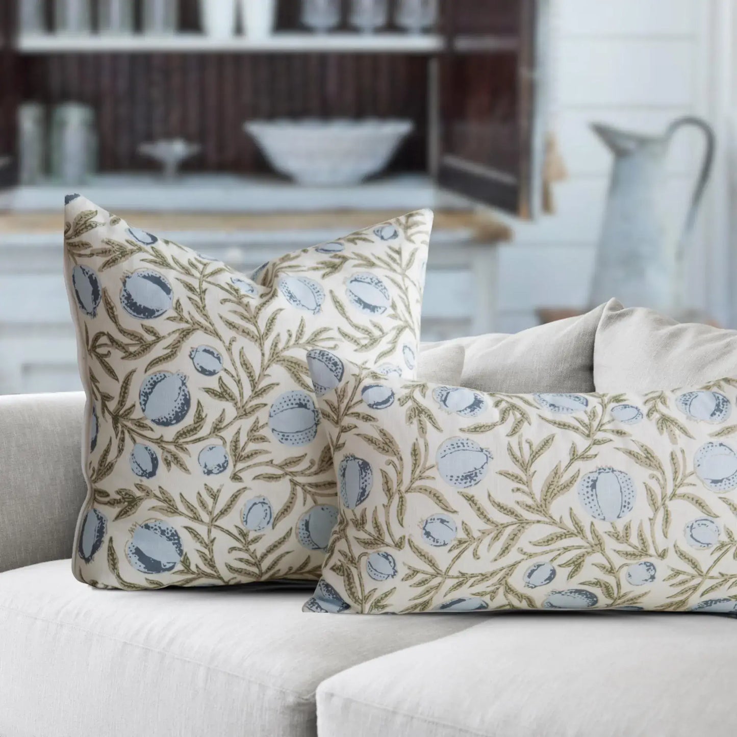 Alisa Blue Block Print Pillow Cover: Lumbar