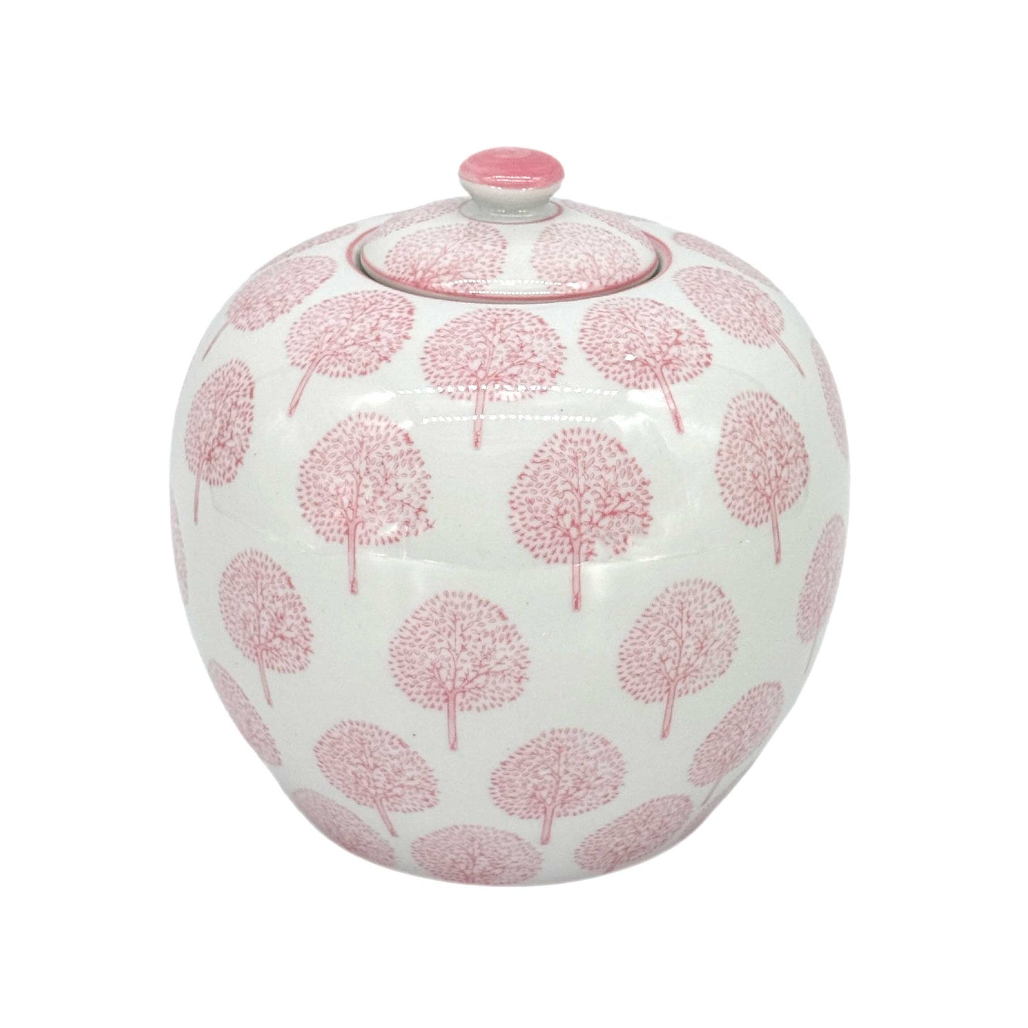 Pink & White Floral Ceramic Chinoiserie Ginger Jar 8"
