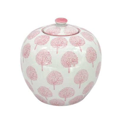 Pink & White Floral Ceramic Chinoiserie Ginger Jar 8"