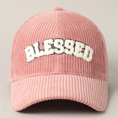 BLESSED 3D Embroidered Corduroy Baseball Cap: BURGUNDY / One Size