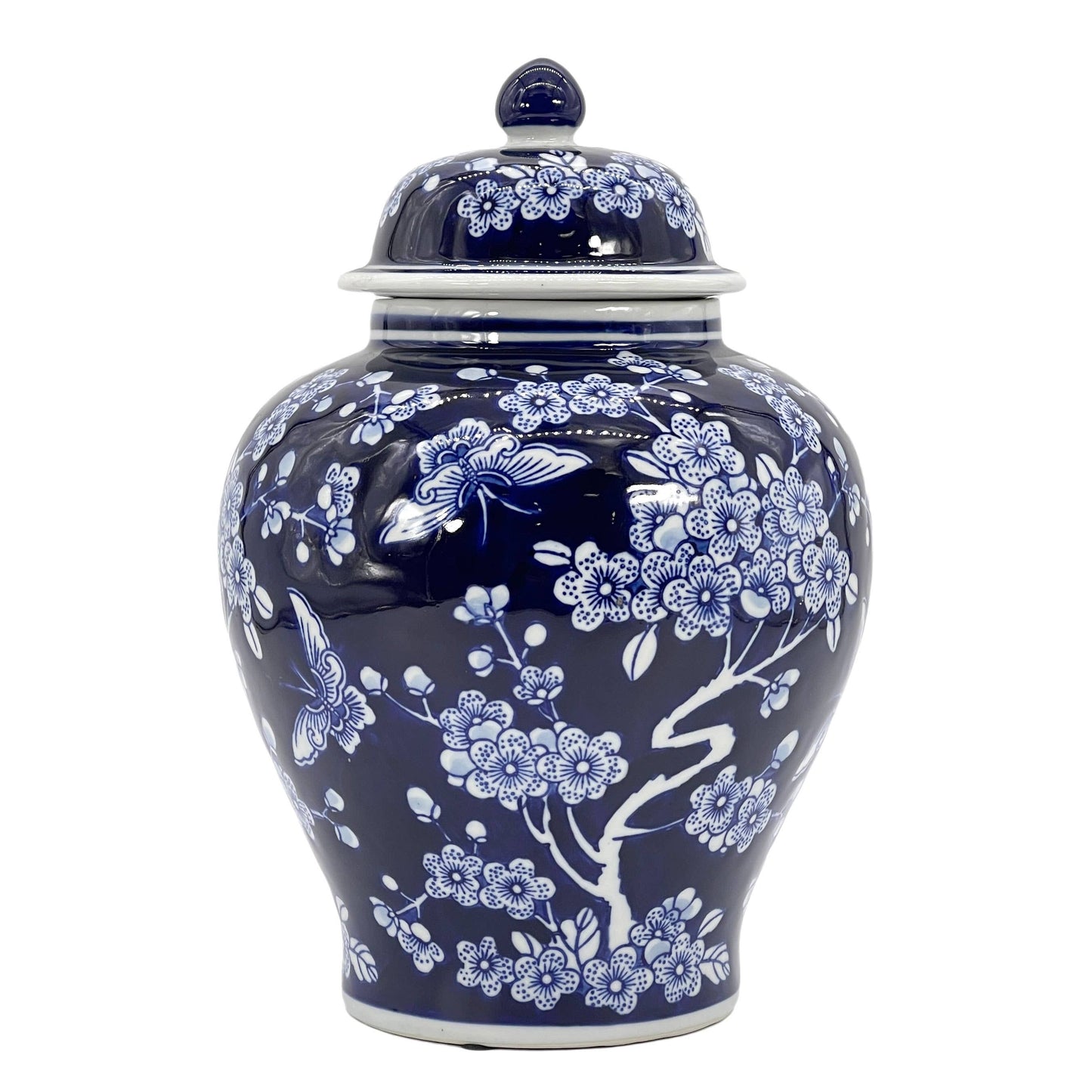 Floral Chinoiserie Ceramic Ginger Jar 12": Rust Red