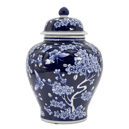 Floral Chinoiserie Ceramic Ginger Jar 12": Rust Red