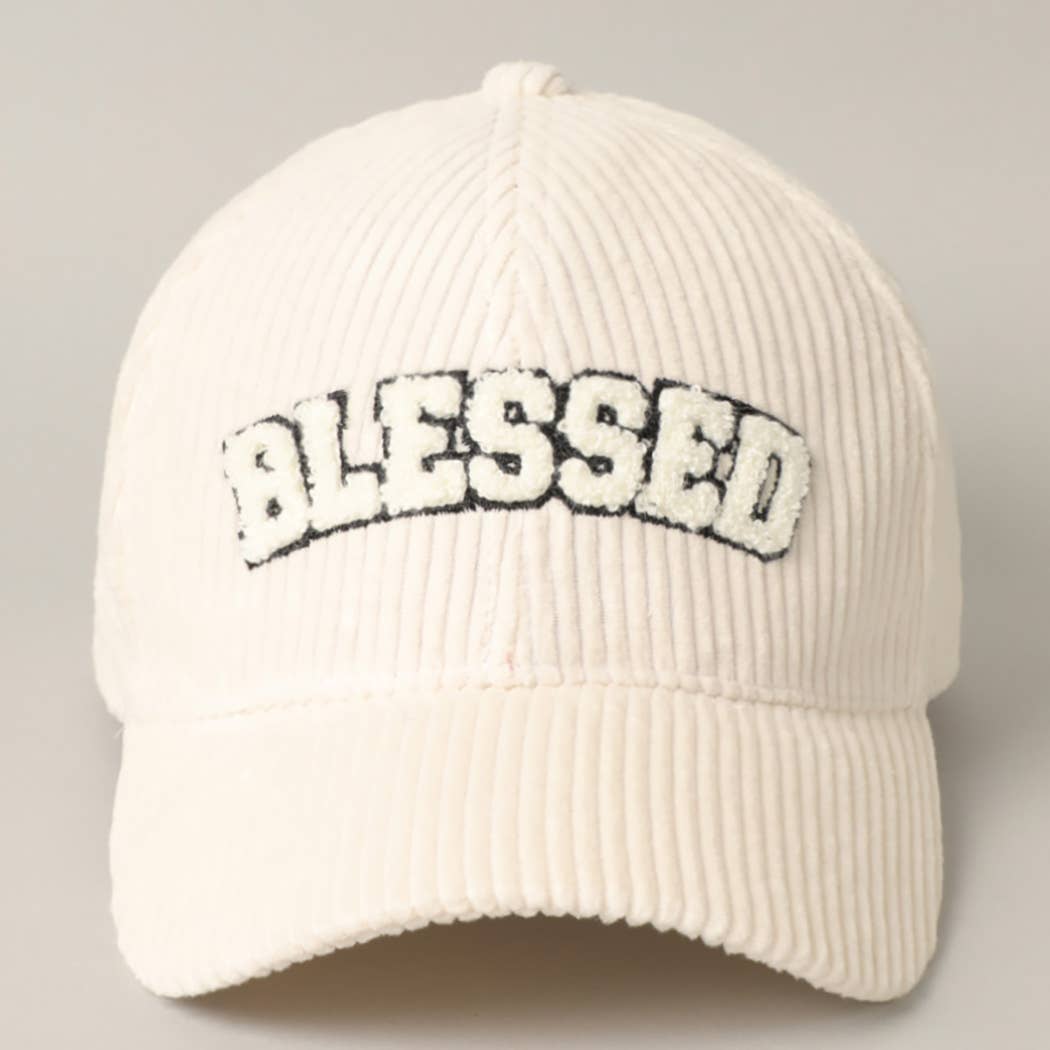 BLESSED 3D Embroidered Corduroy Baseball Cap: BURGUNDY / One Size