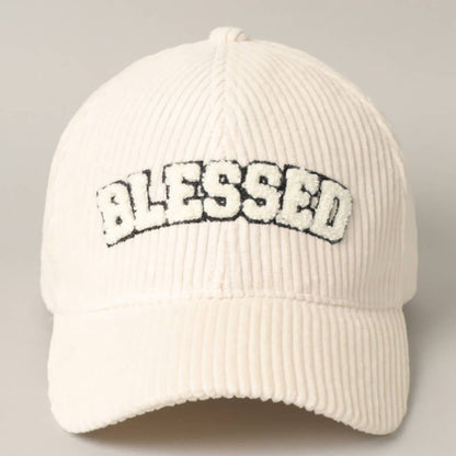 BLESSED 3D Embroidered Corduroy Baseball Cap: BURGUNDY / One Size