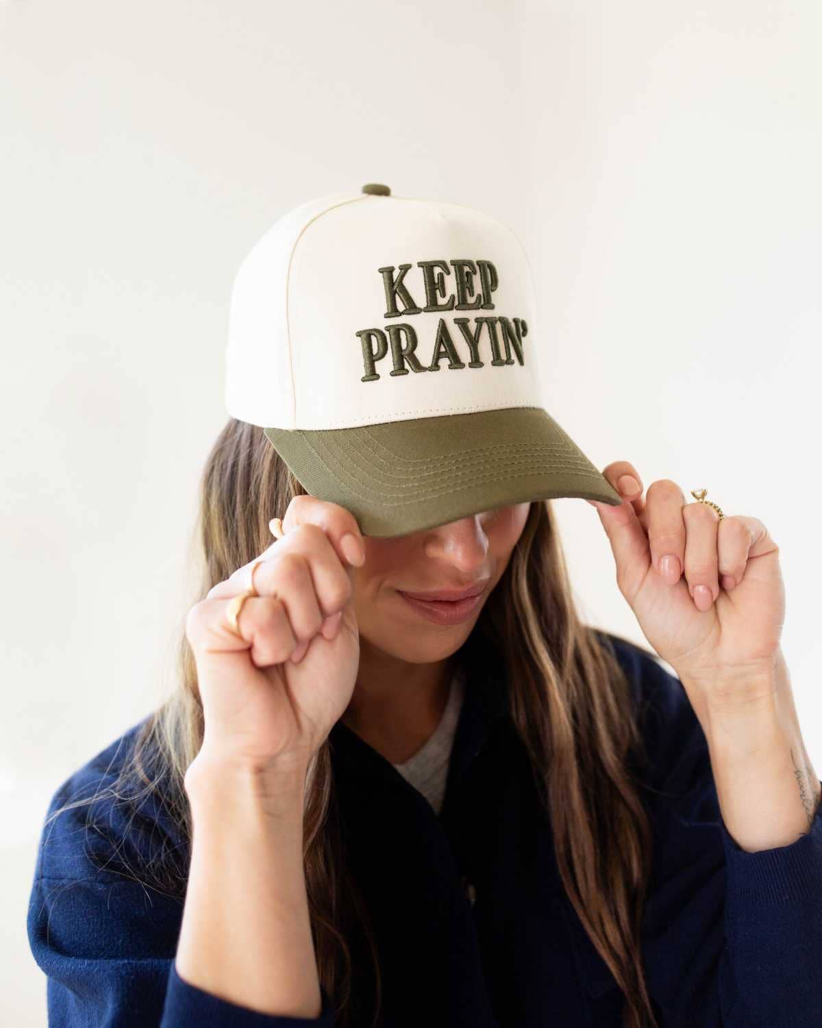 Keep Prayin' Unisex Christian Trucker Hat: Brown