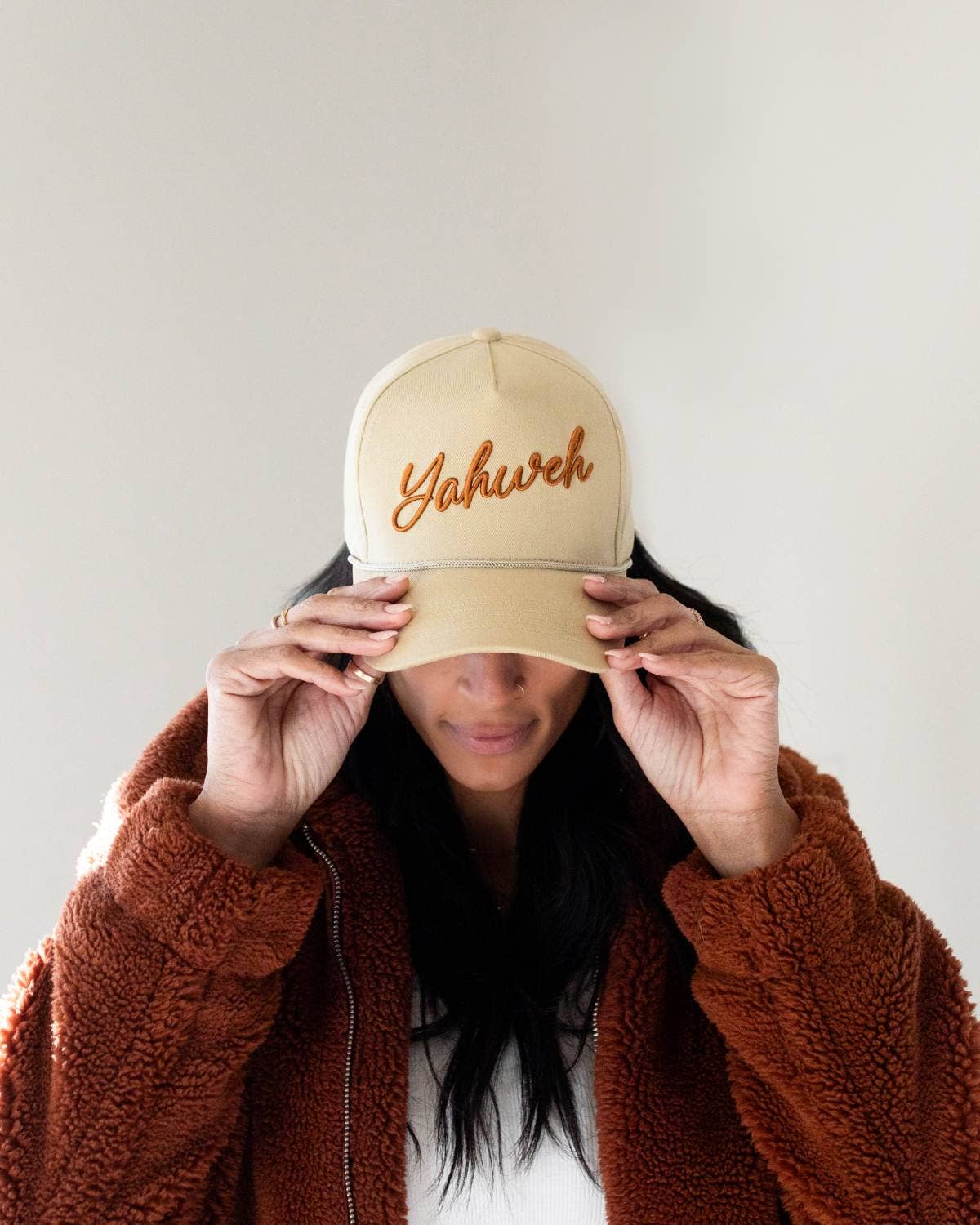Yahweh Unisex Christian Trucker Hat: Tan & Brown