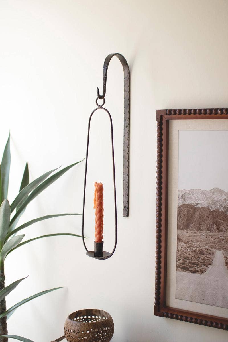 HANGING WALL TAPER CANDLE HOLDER - OVAL: Brown / Iron/Metal / 7" x 5" x 23"t