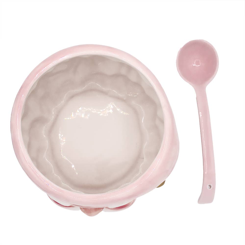 Pink Santa Ceramic Punch Bowl & Ladle, 120 oz