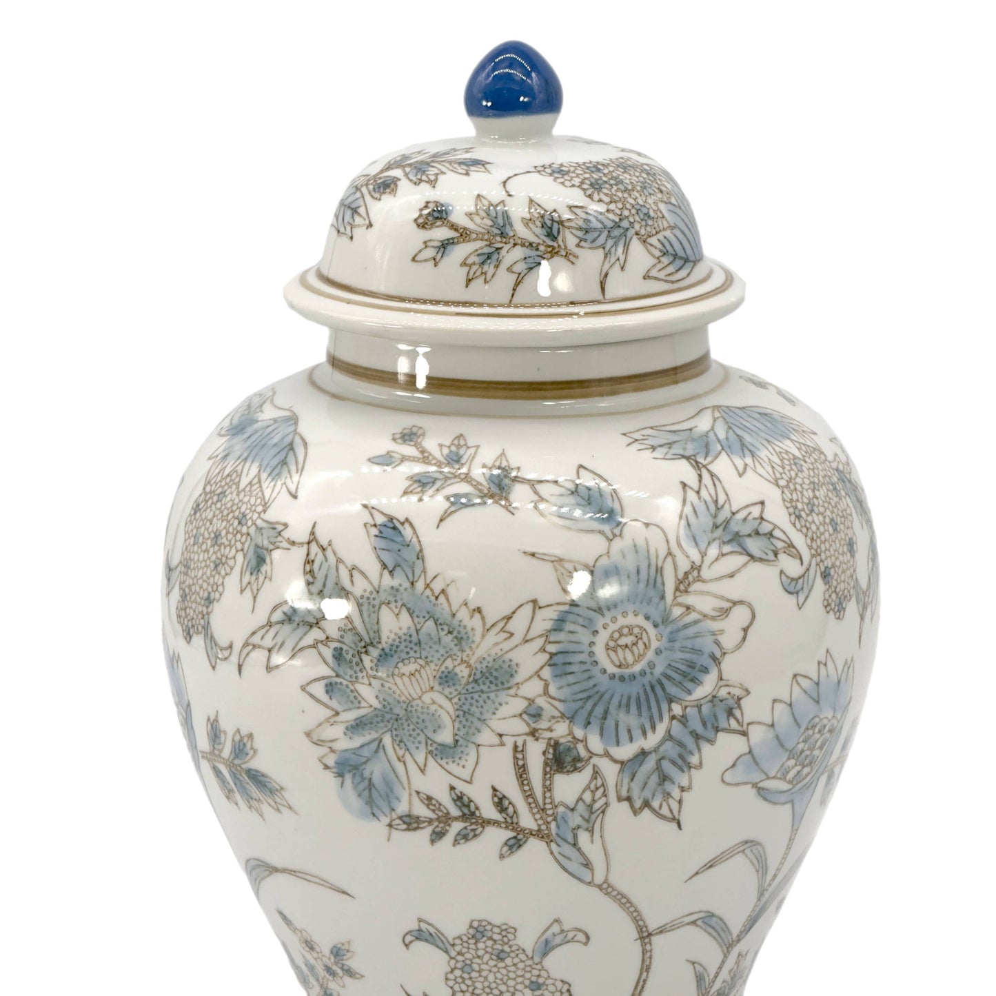 Floral Chinoiserie Ceramic Ginger Jar 12": Classic Blue & White