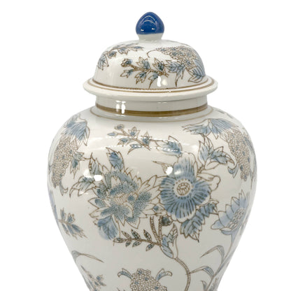 Floral Chinoiserie Ceramic Ginger Jar 12": Classic Blue & White