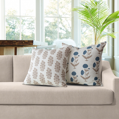 Daisy Blue Floral Block Print Pillow Cover