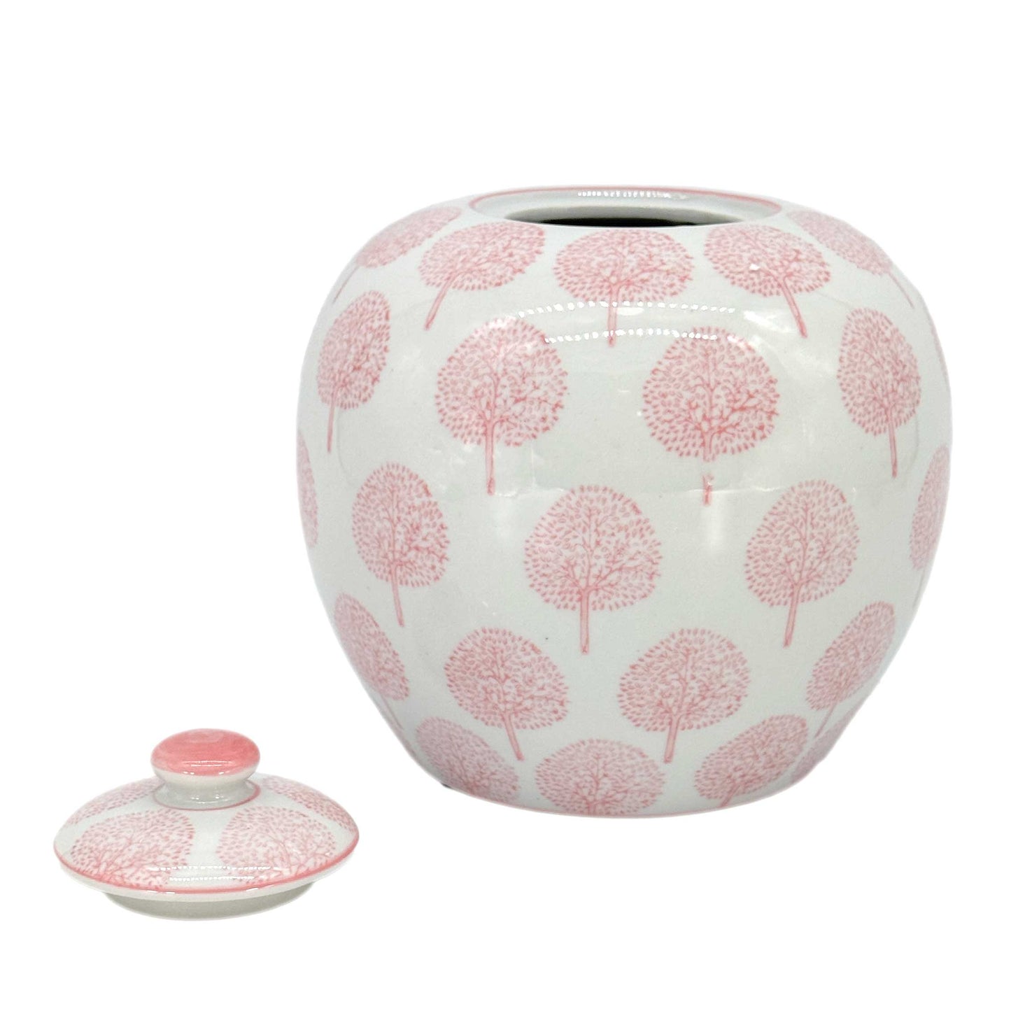 Pink & White Floral Ceramic Chinoiserie Ginger Jar 8"