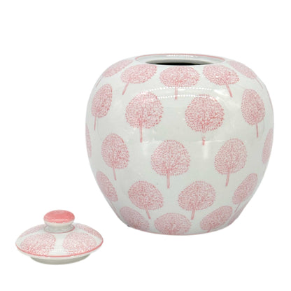 Pink & White Floral Ceramic Chinoiserie Ginger Jar 8"