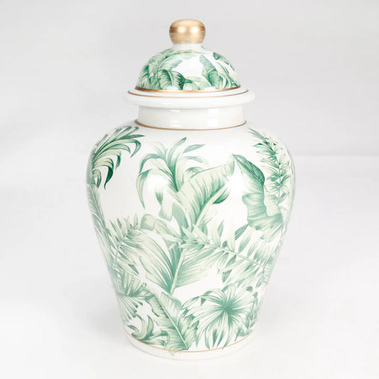 Green Tropical Leaf Ginger Jar