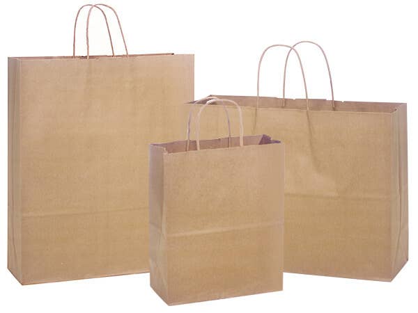 Brown Kraft Paper Shopping Bags: 250 Pack / Medium 13x7x15"