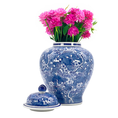 Floral Chinoiserie Ceramic Ginger Jar 12": Classic Blue & White