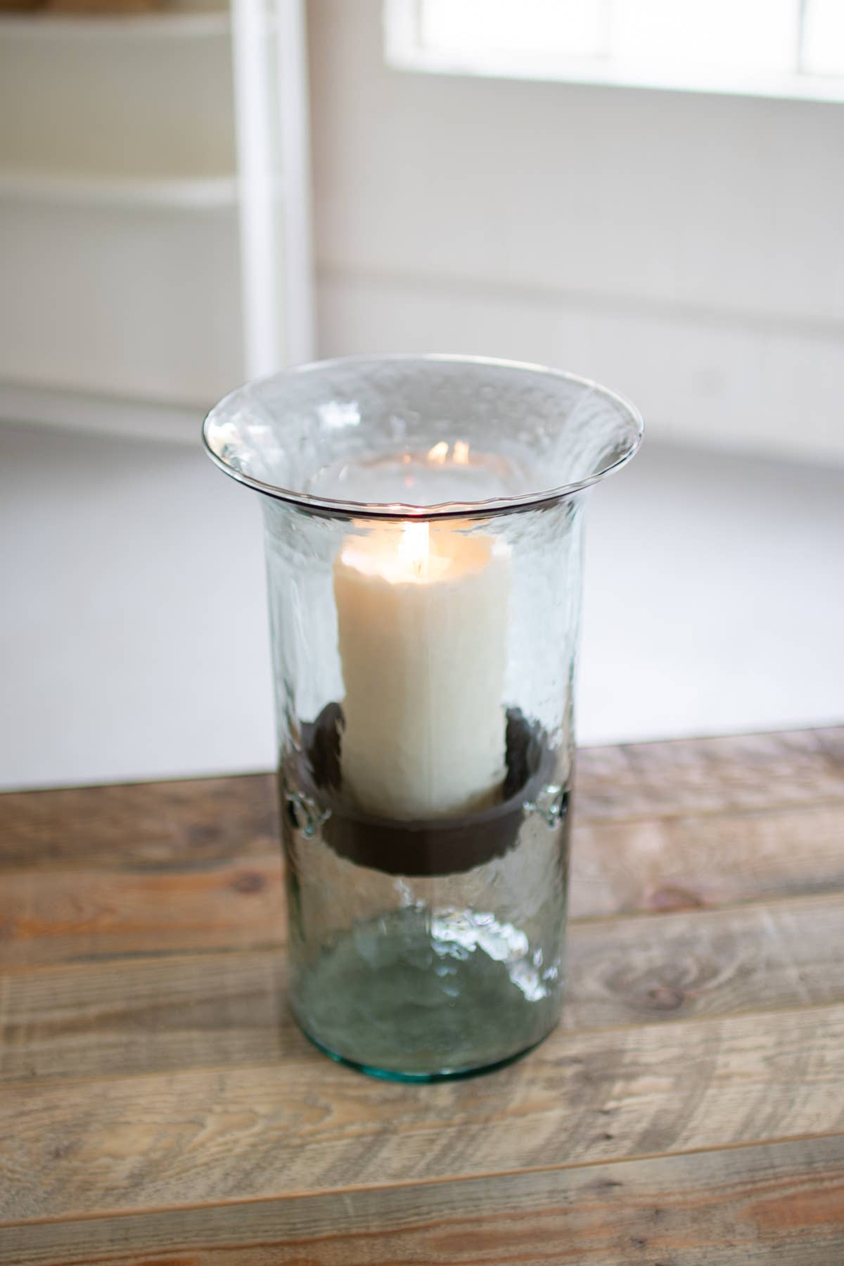 ORIGINAL GLASS CANDLE CYLINDER W RUSTIC INSERT - MEDIUM: Clear / Glass/Metal / 7"d x 15"t