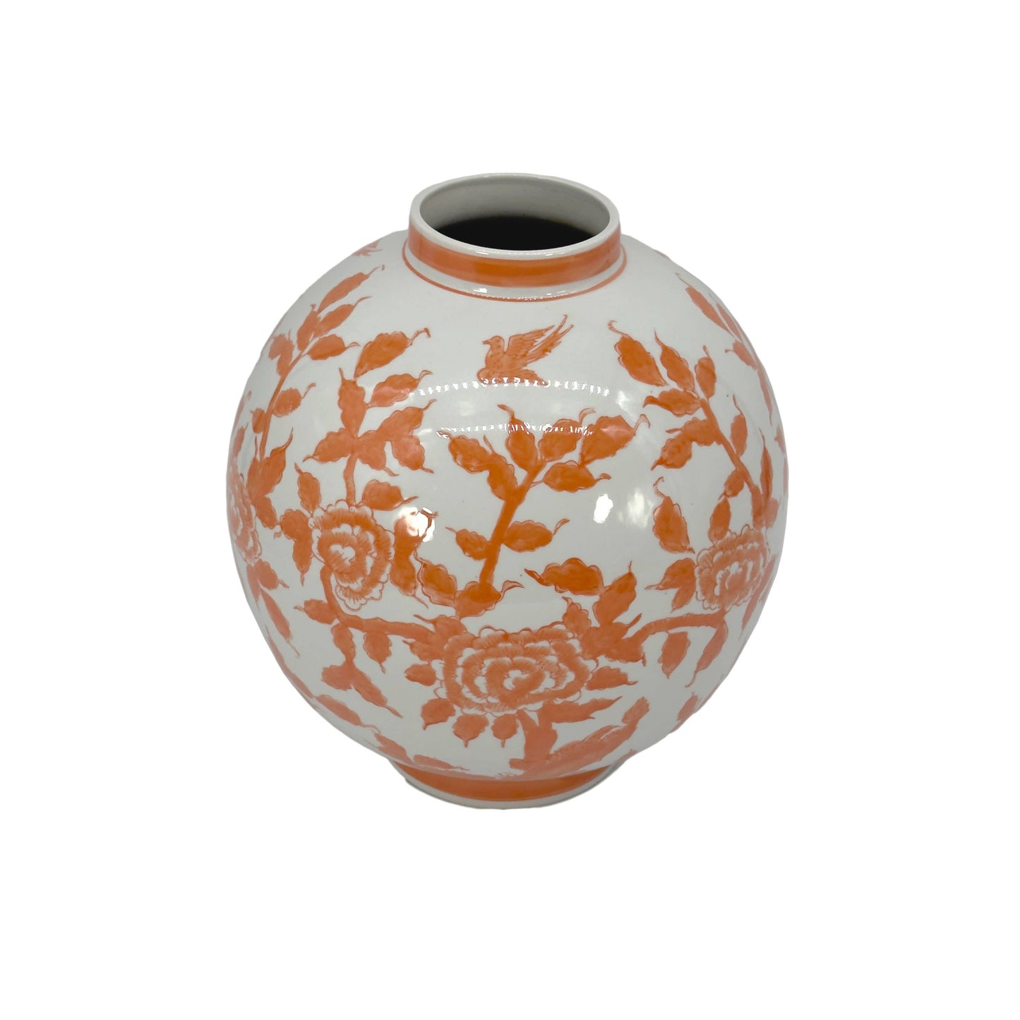 12" Dia Ceramic Globe Chinoiserie Vase Flowers & Home Decor: Blue & White