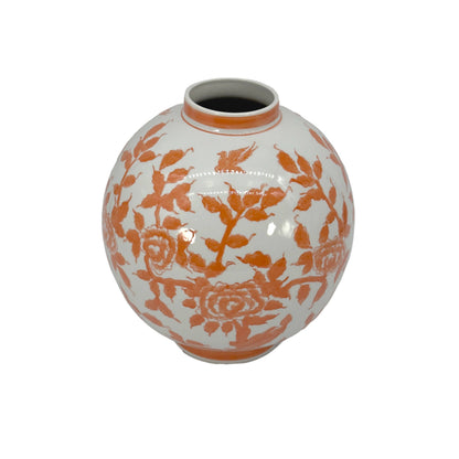 12" Dia Ceramic Globe Chinoiserie Vase Flowers & Home Decor: Blue & White