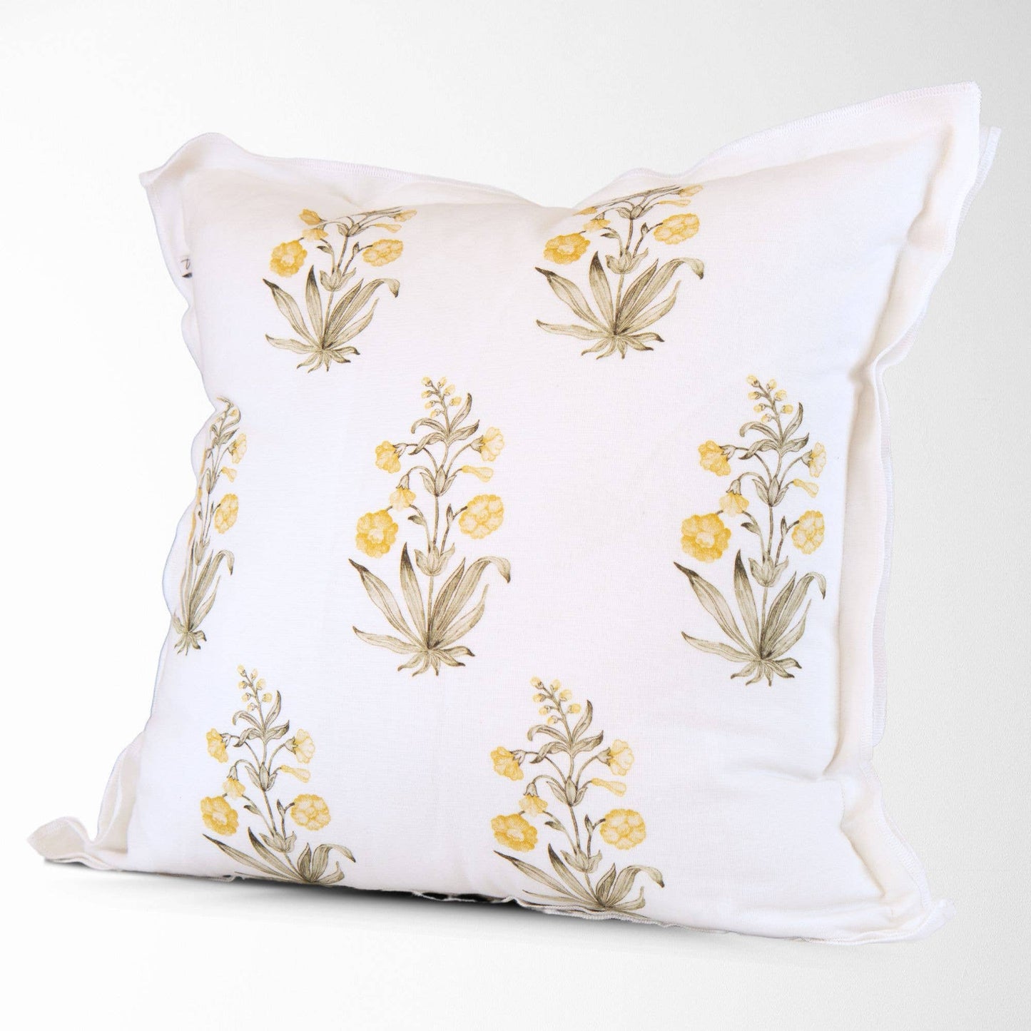 Lucy Hand Painted Block Print Floral Pillow Cover - Gold: 20X20