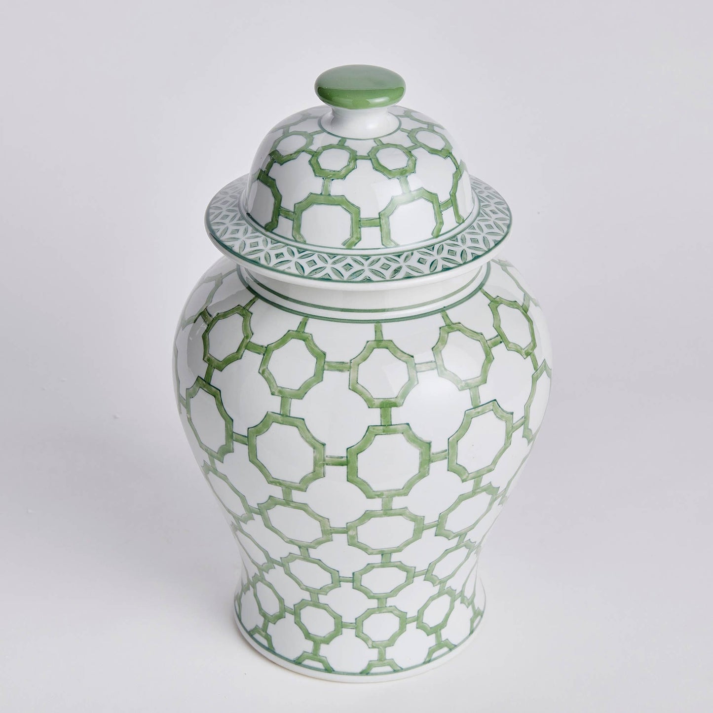 Imperial Link Lidded Ginger Jar: Green/White / Ceramic