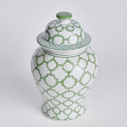 Imperial Link Lidded Ginger Jar: Green/White / Ceramic