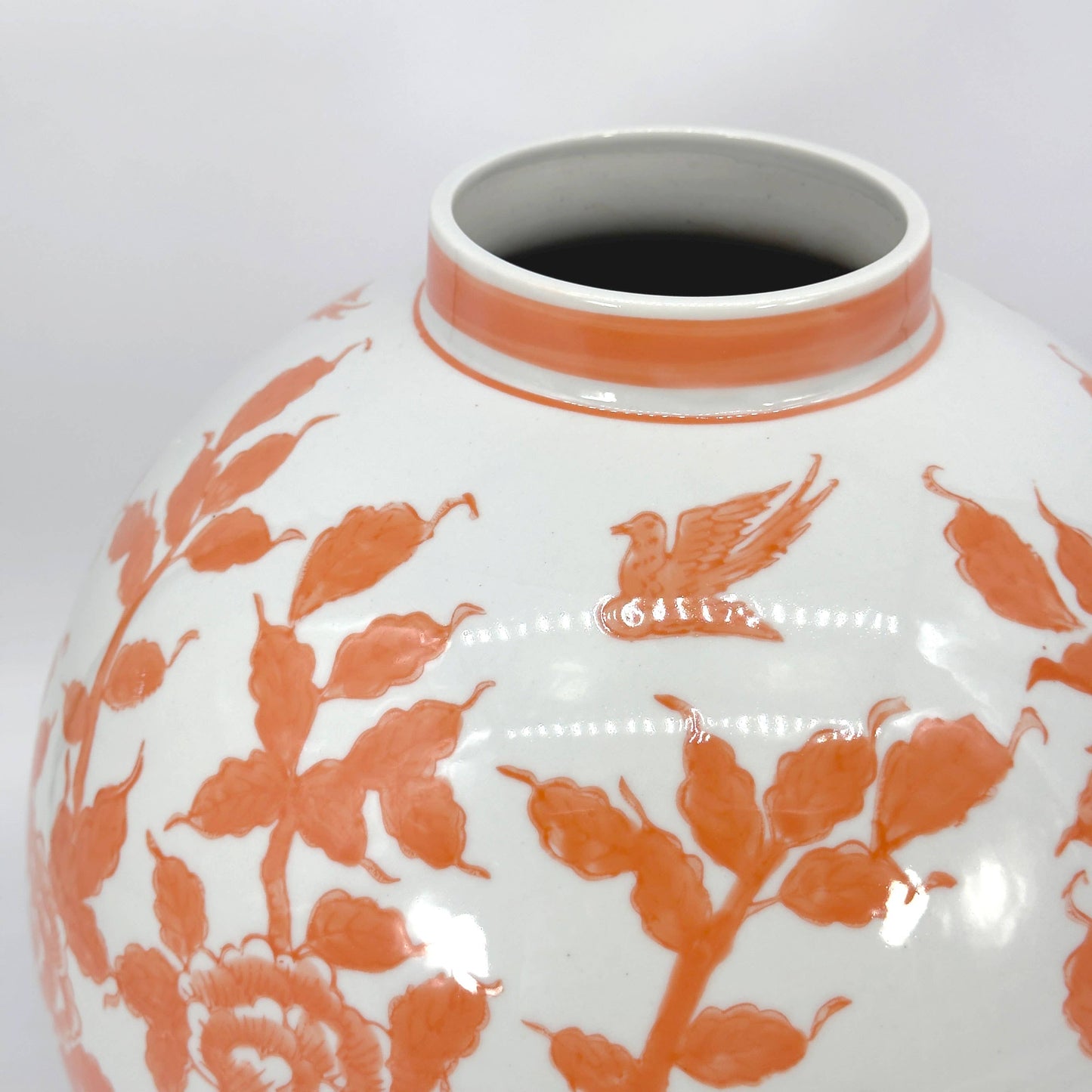 12" Dia Ceramic Globe Chinoiserie Vase Flowers & Home Decor: Blue & White