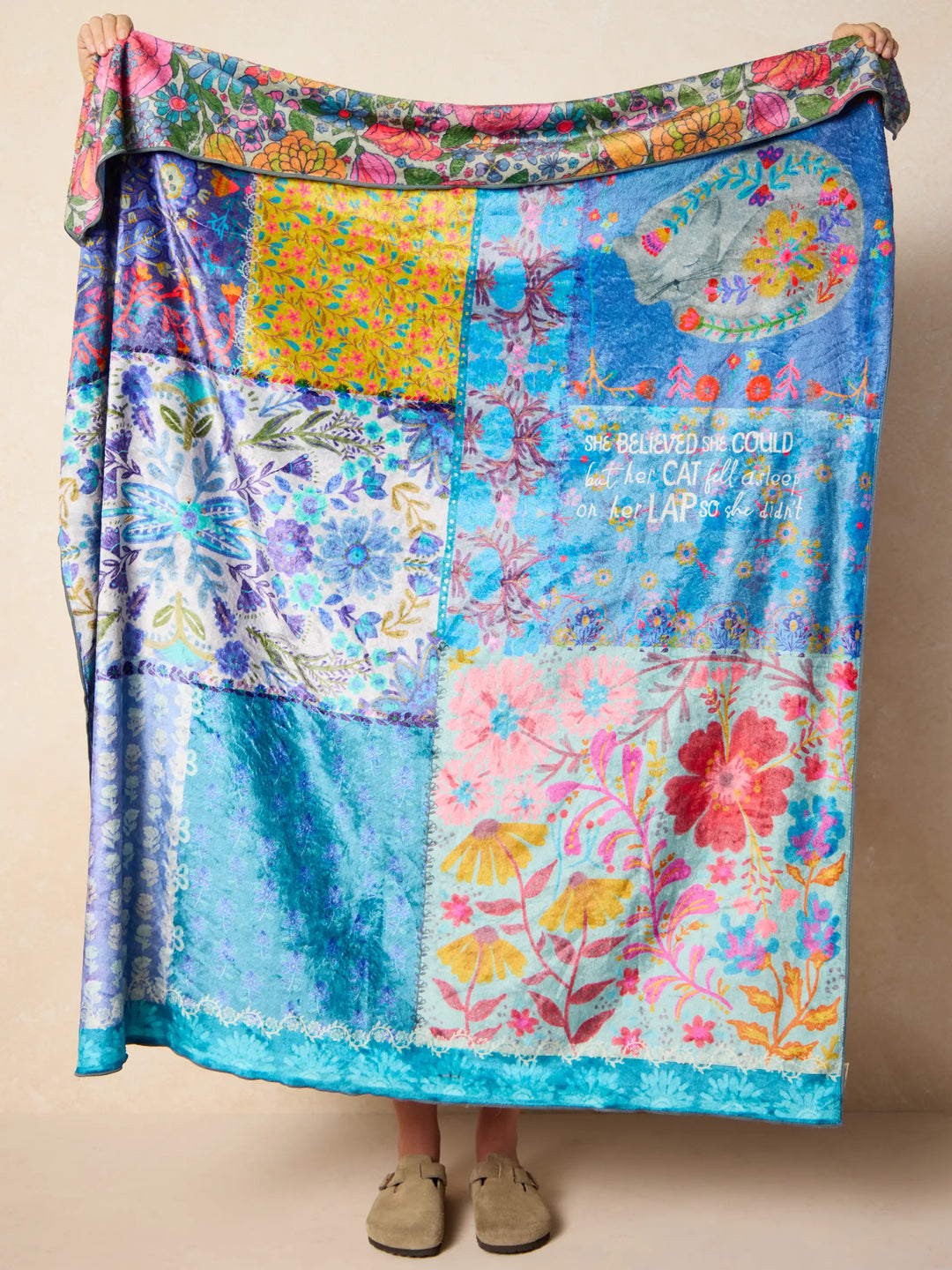 Teal Cat Reversible Throw Blanket