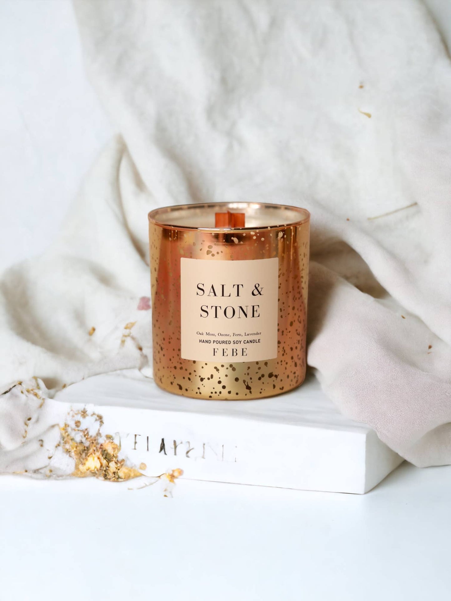 Salt & Stone - Oakmoss + Lavender 10 oz Gold Glass Candle