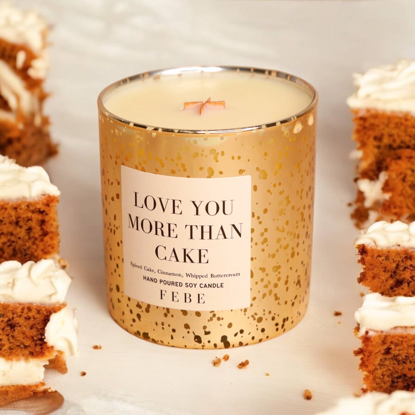 Love You More Than Cake- Spiced Cake 10oz Gold Glass Candle