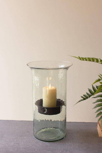 ORIGINAL GLASS CANDLE CYLINDER W RUSTIC INSERT - MEDIUM: Clear / Glass/Metal / 7"d x 15"t
