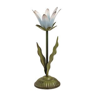 Large Metal Flower Candlestick - Blue