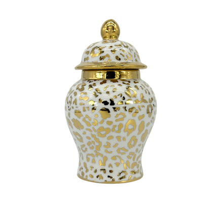 Small Chinoiserie Ceramic Decorative Tea & Ginger Jar 8": Gold Leopard