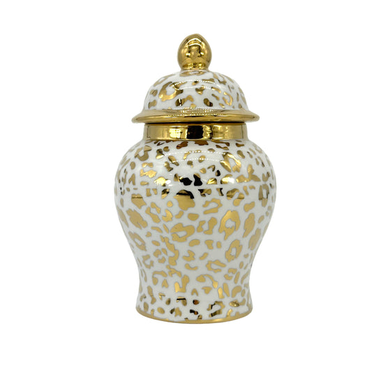Small Chinoiserie Ceramic Decorative Tea & Ginger Jar 8": Gold Leopard