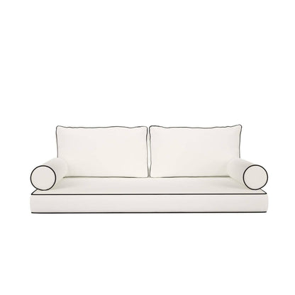 Cushion Perfect Sunbrella Mattress & Pillow Set with Contrasted Piping, Style 4: Canvas Black with Canvas White Piping / 5 ft Mattress and Pillow Set