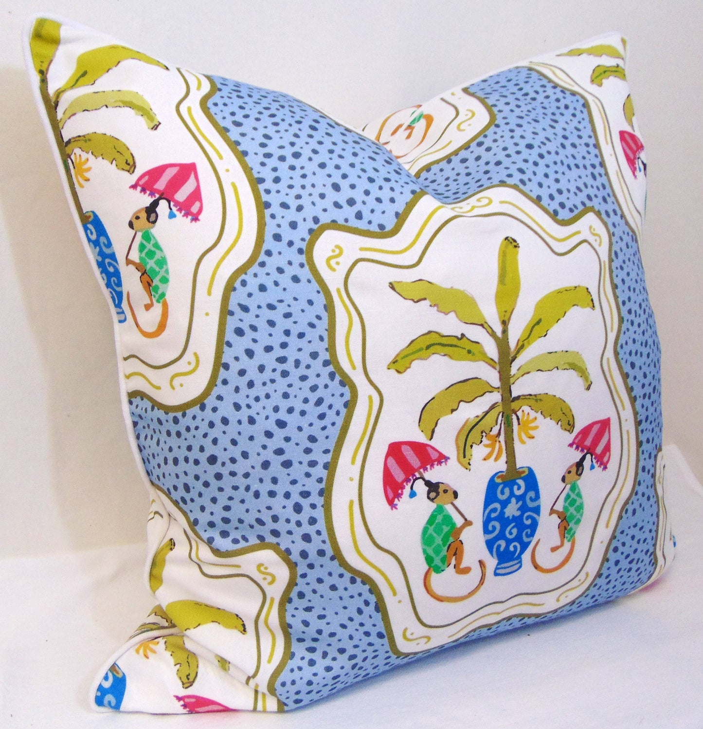 Limited Edition Monkey and Bananas Blue Pillow Cover 