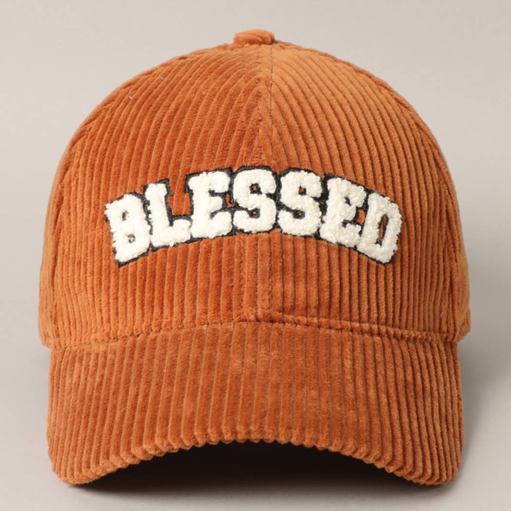 BLESSED 3D Embroidered Corduroy Baseball Cap: BURGUNDY / One Size