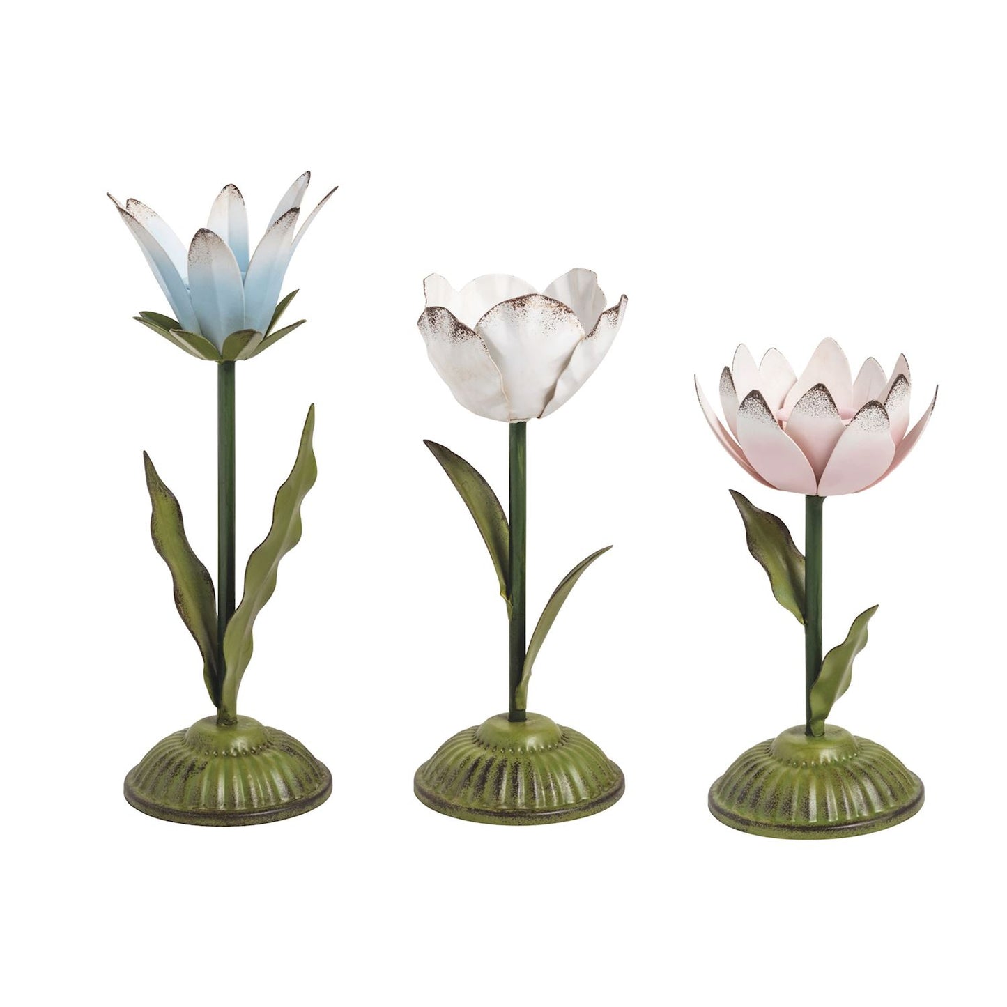 Large Metal Flower Candlestick - Blue