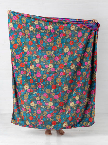 Pink Folk Flower Reversible Throw