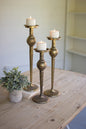 Set of 3 Antique Brass Candlesticks
