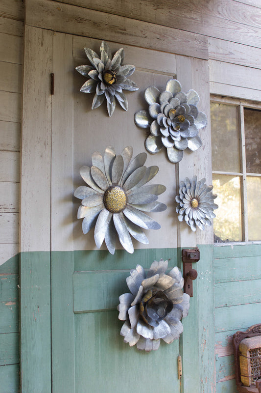 Galvanized Wall Flowers- Set of 5