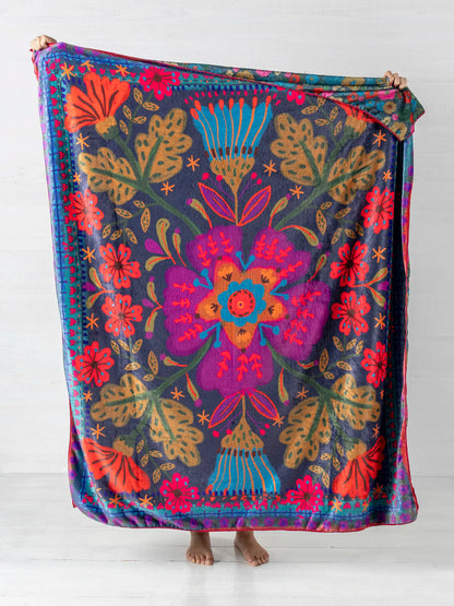 Pink Folk Flower Reversible Throw