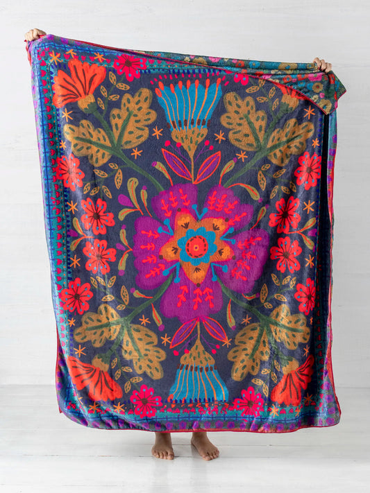Pink Folk Flower Reversible Throw