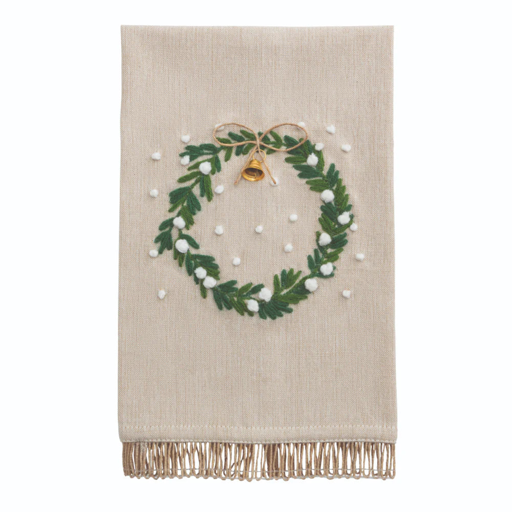 Wreath White Christmas Embroidered Towel