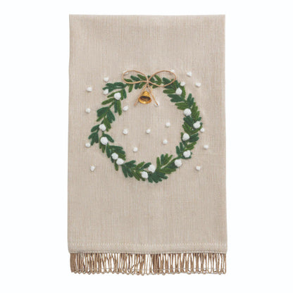 Wreath White Christmas Embroidered Towel